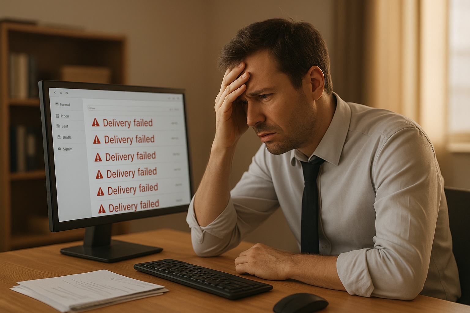 un utilisateur frustré par son email qui n'a pas été délivré